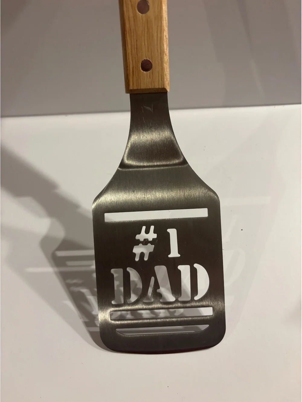 #1 Dad BBQ Grilling Spatula Bottle Opener Stainless Steel Wood Handle NWT